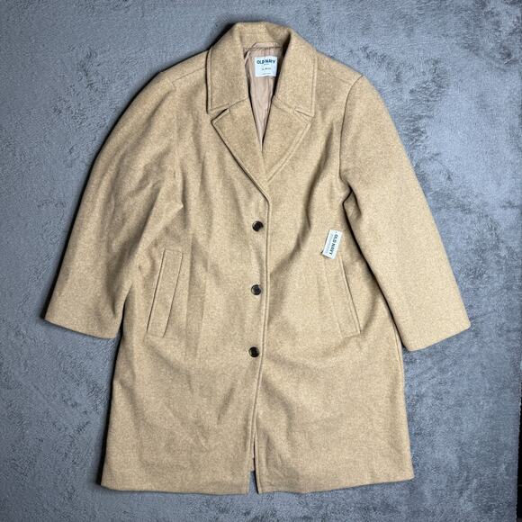 Old Navy Car Coat Brushed Finish NWT Brown Womens XL Button Front Lined Cozy - Picture 1 of 7